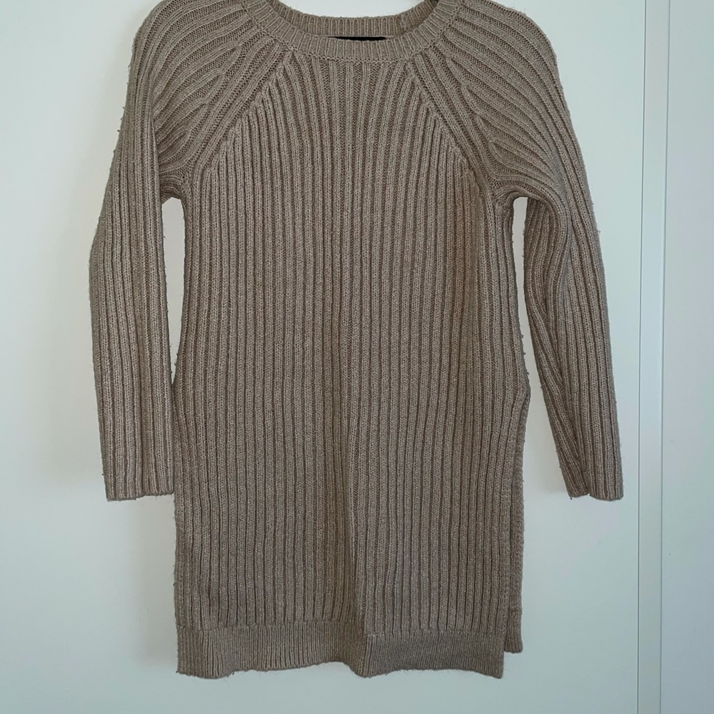 Brown crew neck split sides sweater
